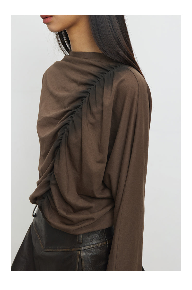 Pleated gathered T-shirt
