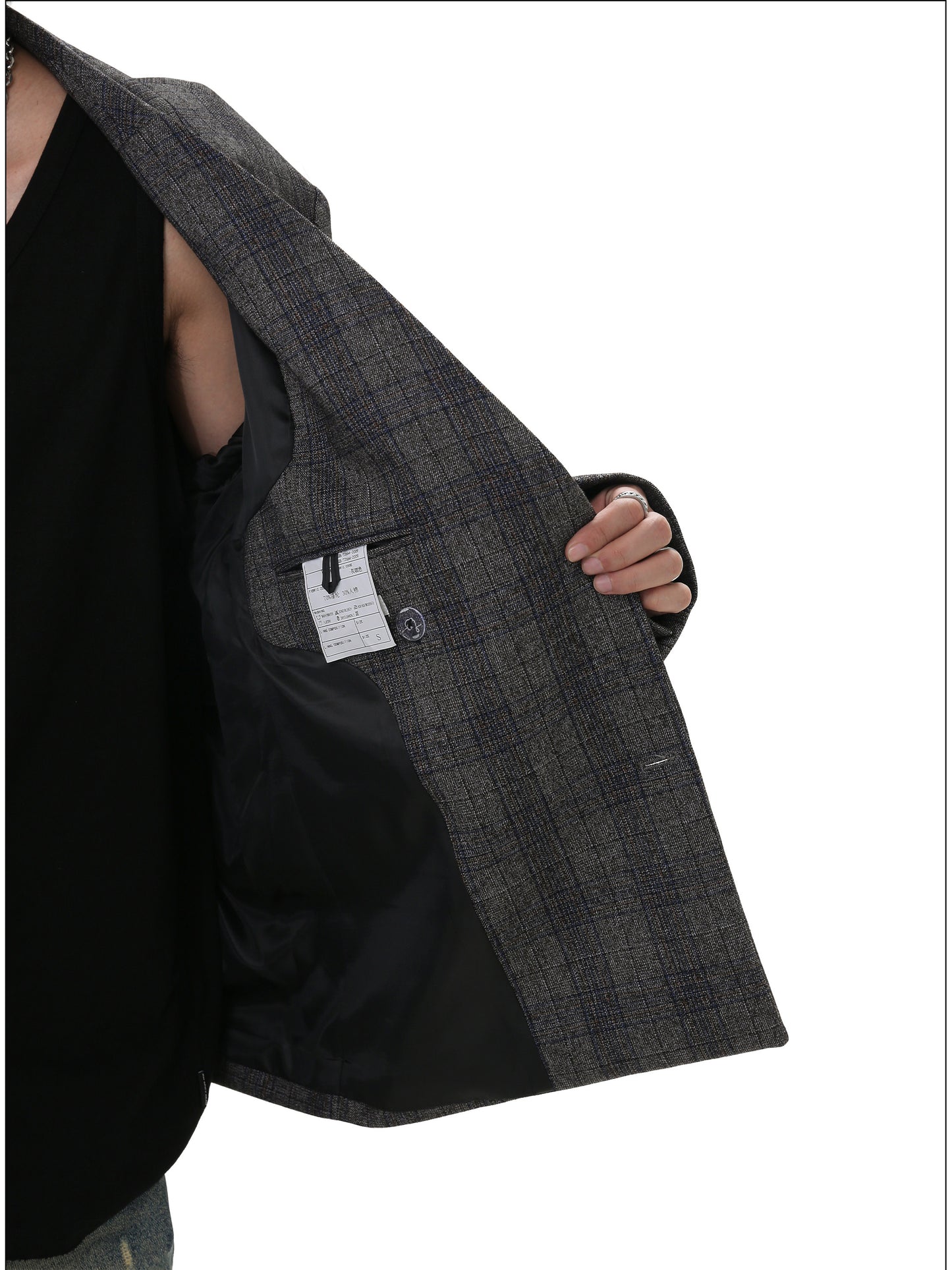 Faux Collar Check Pattern Jacket