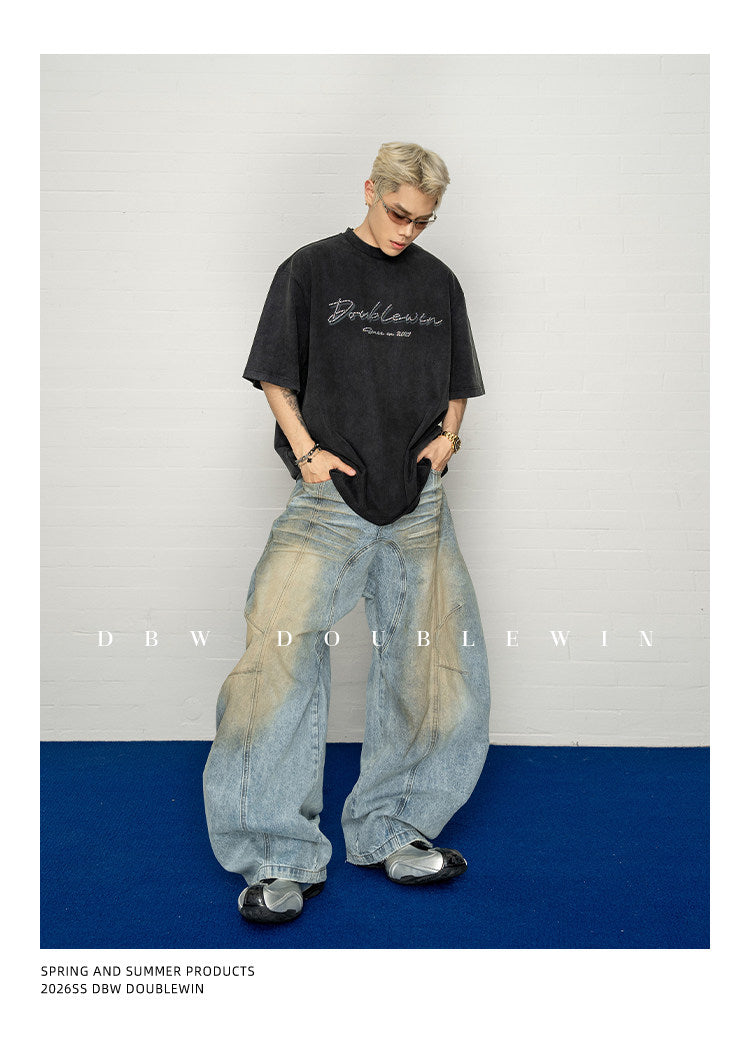 Distressed Finish Loose-Fit Cotton T-Shirt