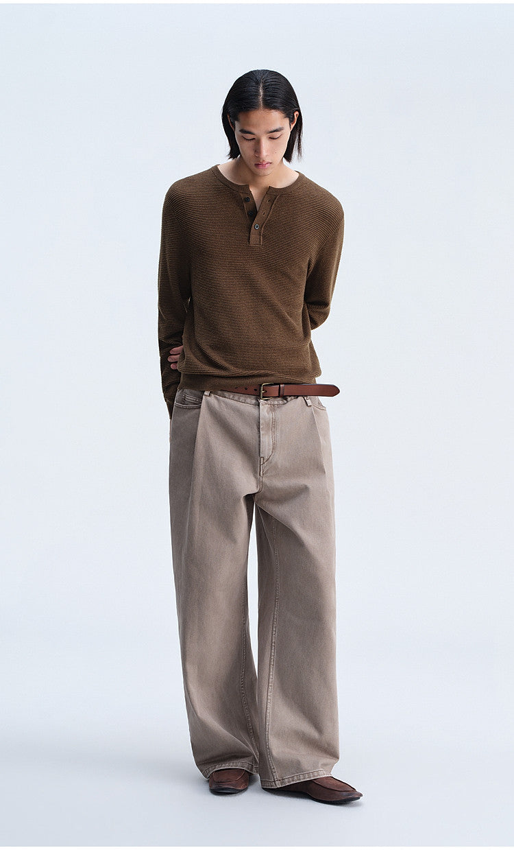 Henry-Collar Button-Down Shirt