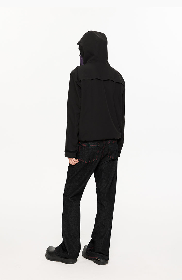 Diagonal Zipper Hooded Jacket