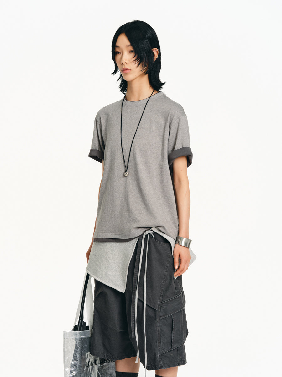 Faux Two Piece Round Neck T-Shirt