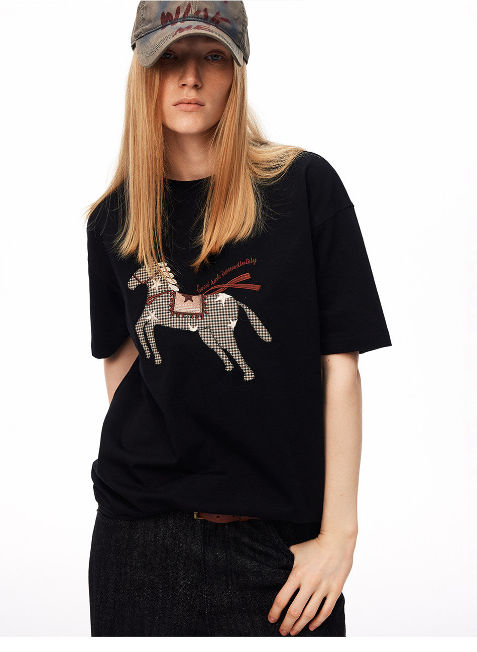 Embroidered T-Shirt with Pony Sticker