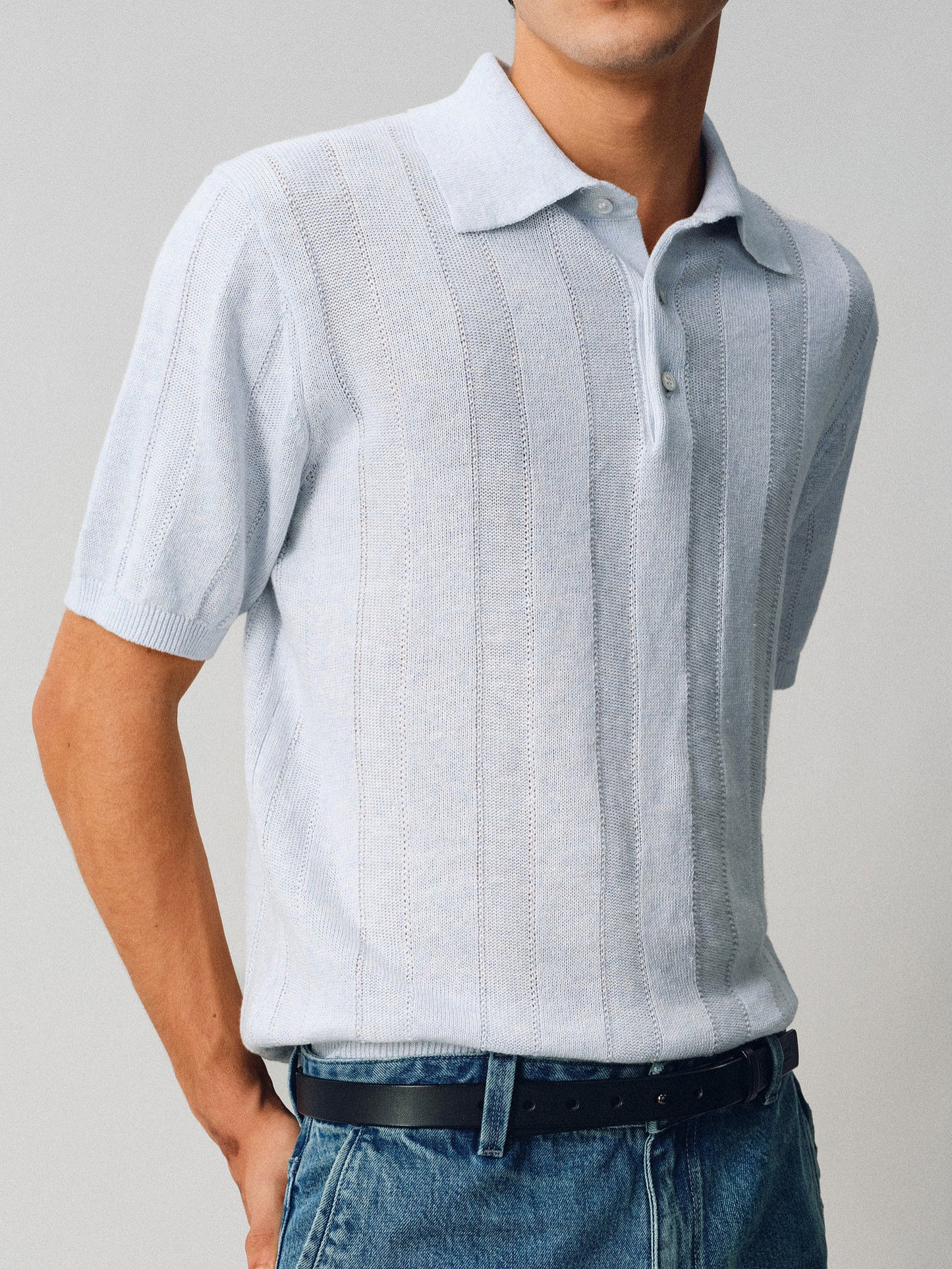Hemp-Blend Pitched-Dot Polo Shirt