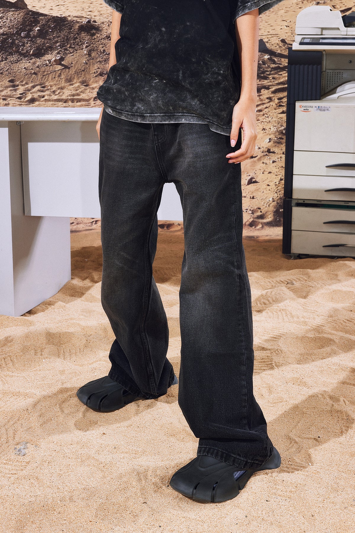 Black wash flared jeans