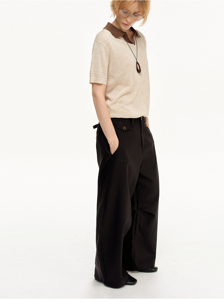 Wide-Leg Vertical Stripe Casual Pants