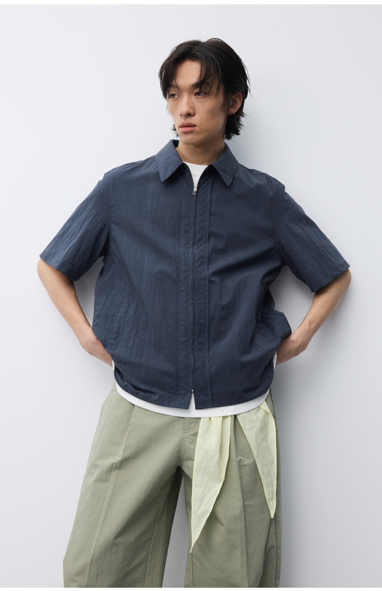 Nylon Curved Stitch Zipper Shirt