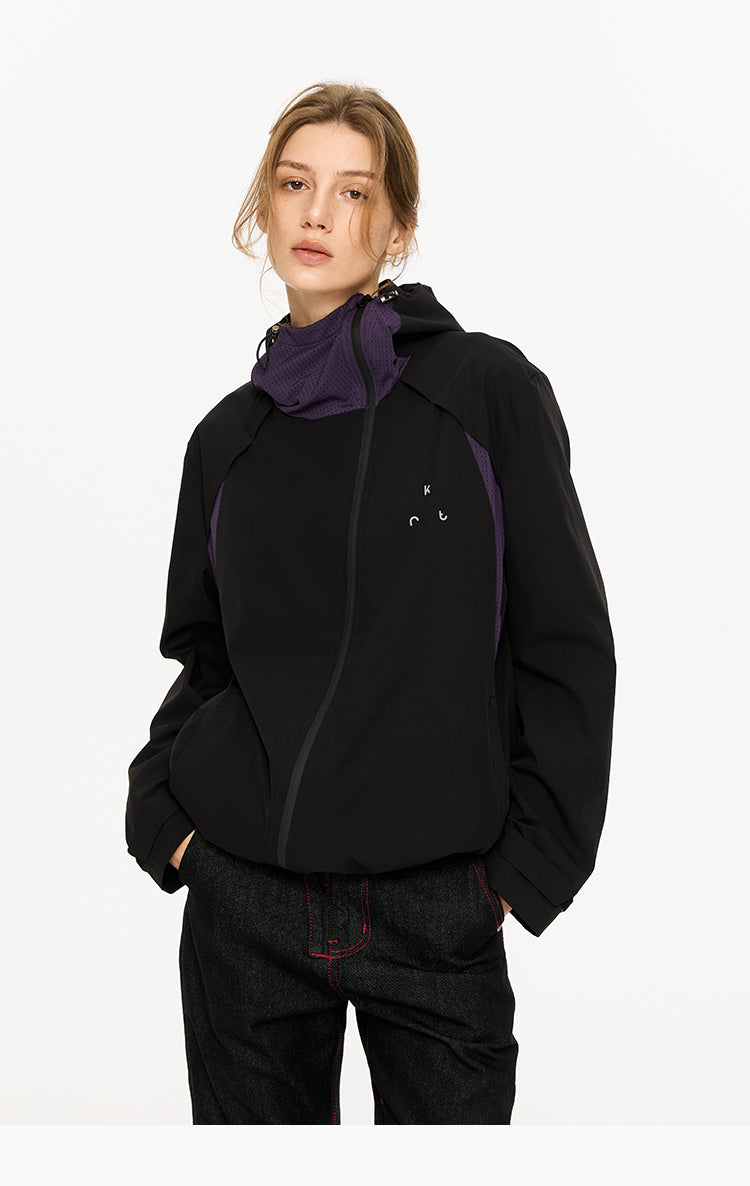 Diagonal Zipper Hooded Jacket
