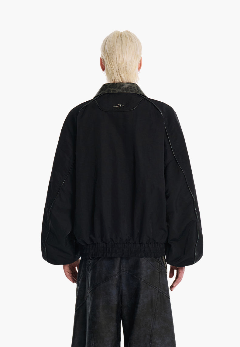 Lapel stitched PU leather jacket