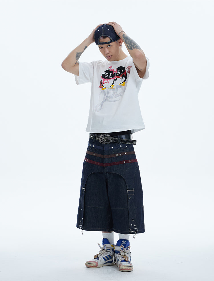 Original design studded denim shorts