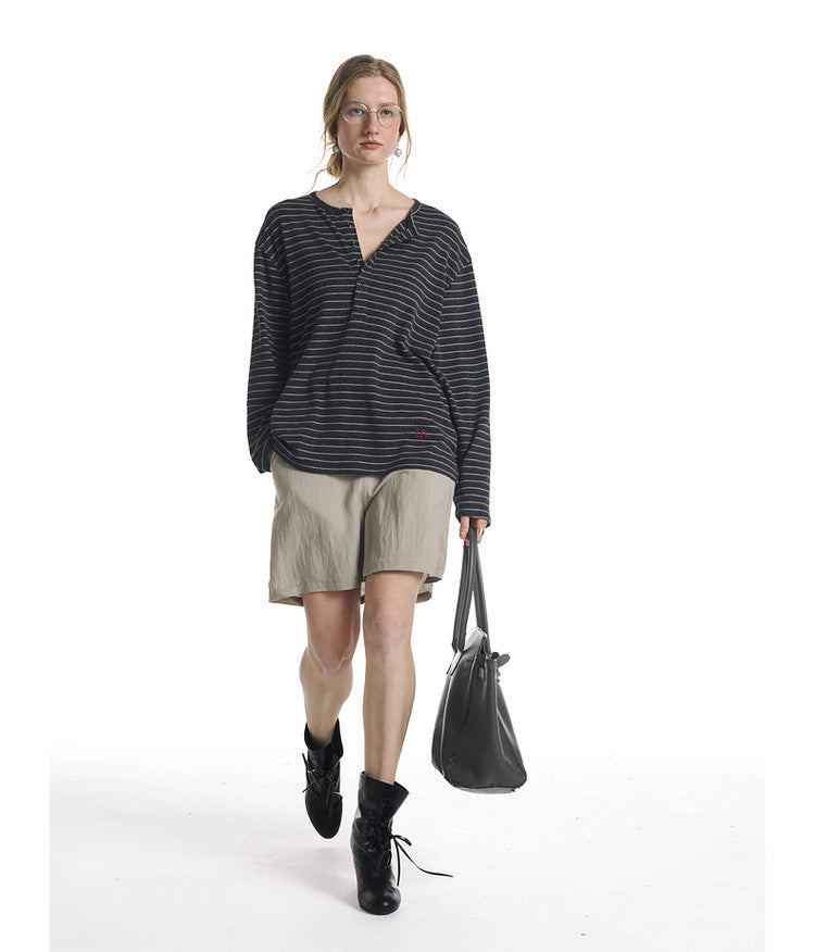 Striped Henley Collar T-Shirt