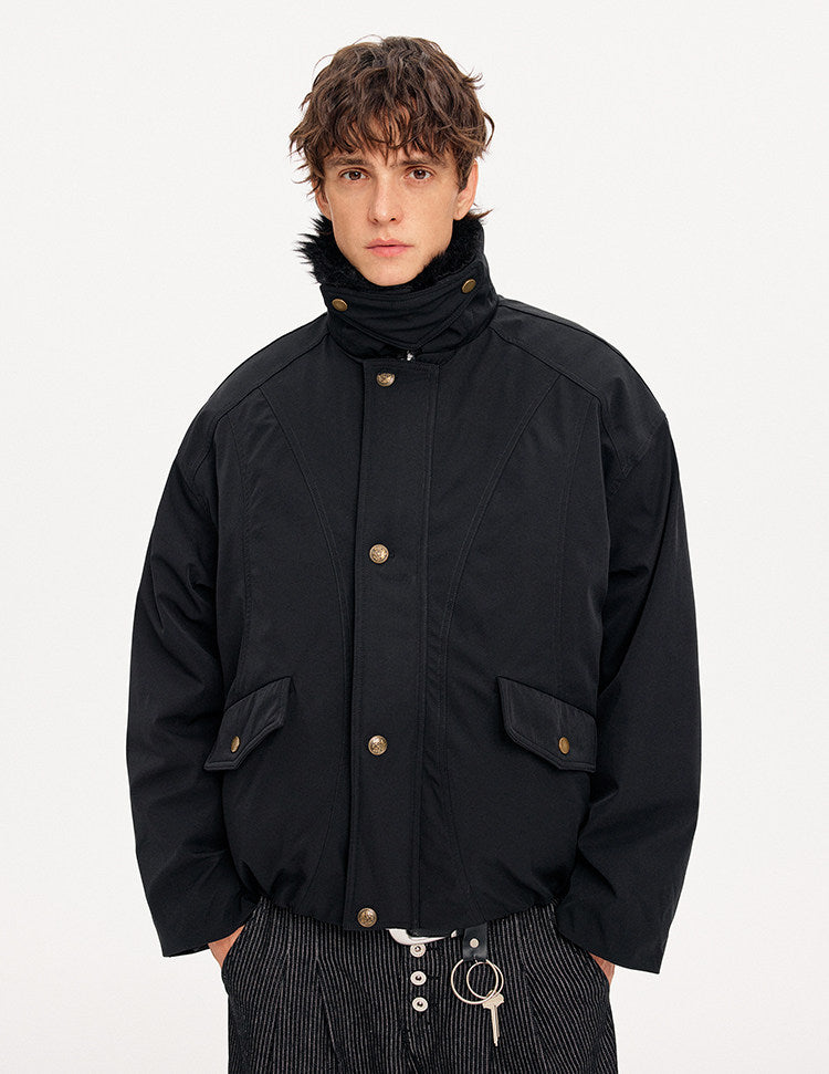 Unisex Loose-Fit Fur Collar Jacket