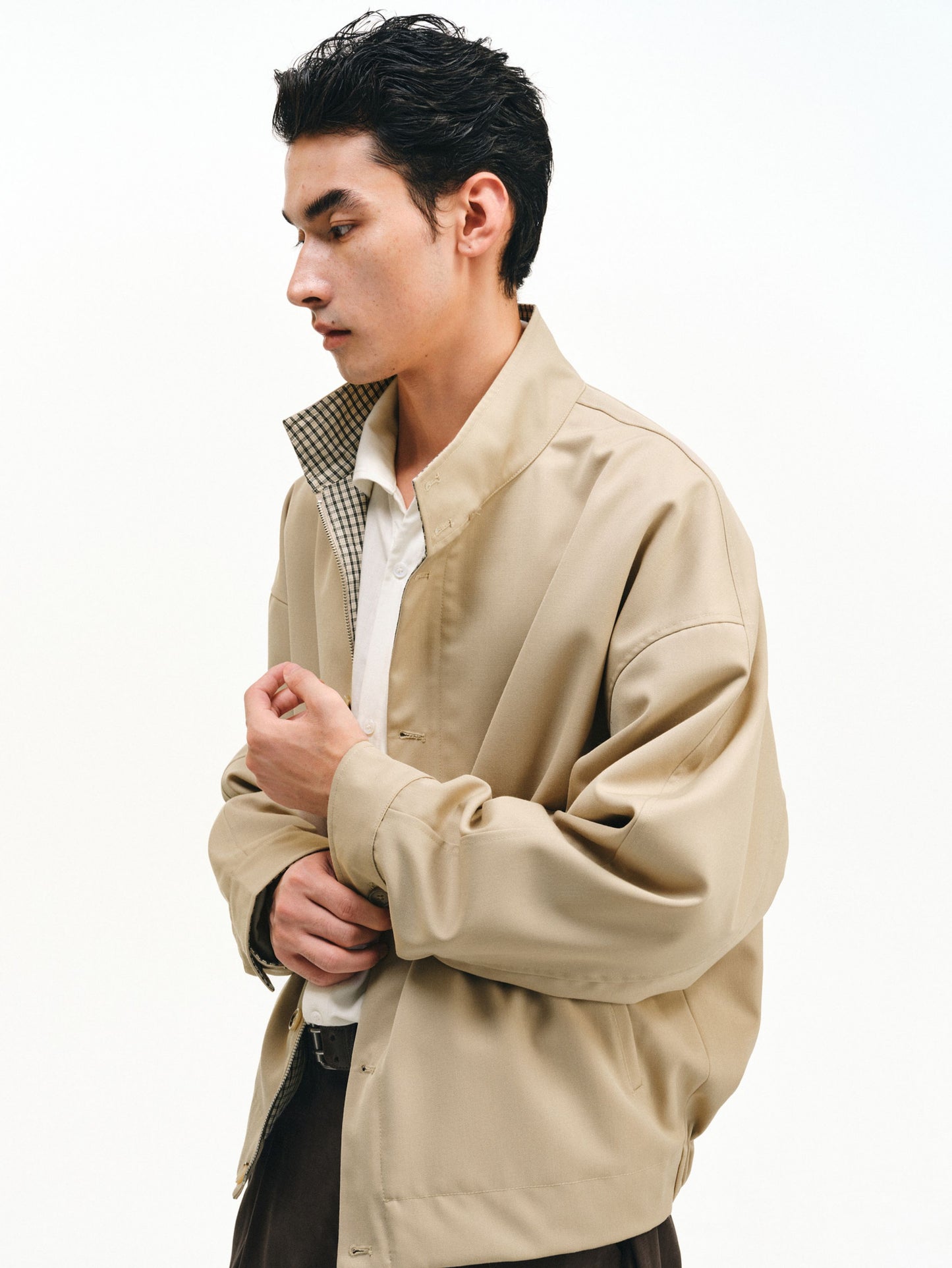 Checkered Splicing Harrington Jacket