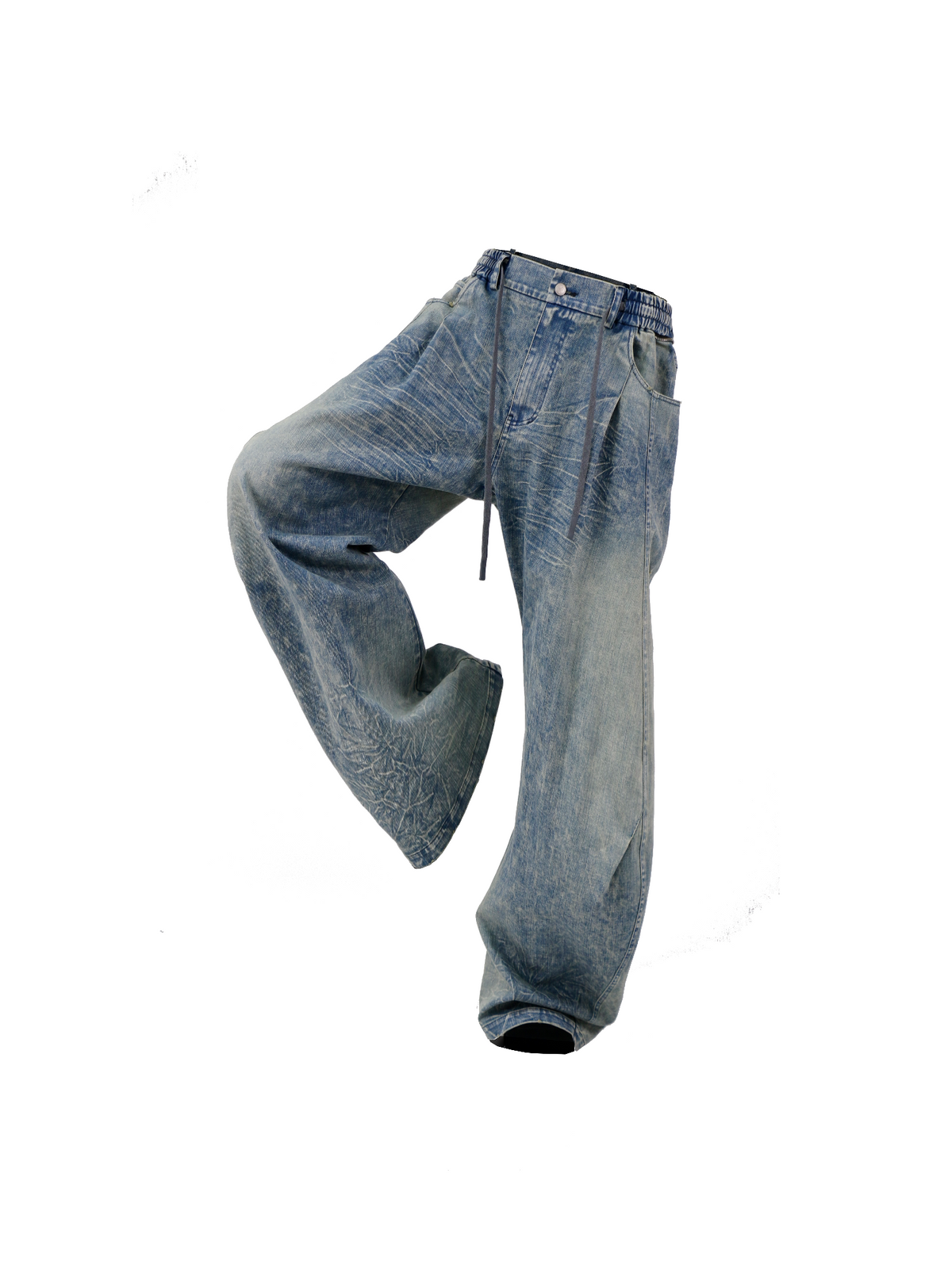 Curve Cut Wash-Damaged Jeans