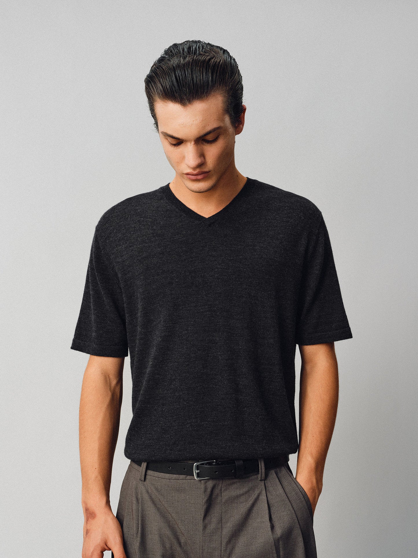 V-neck Wool Knit Shirt
