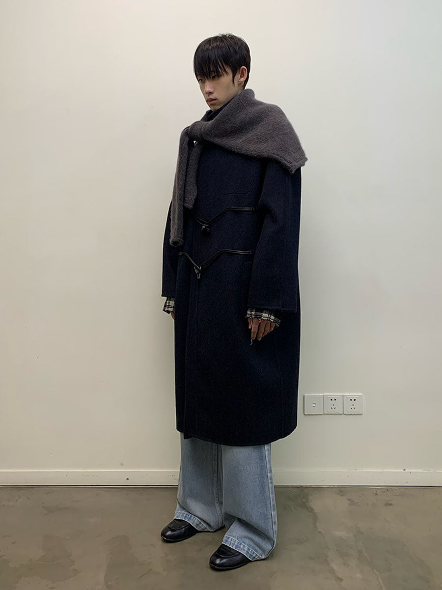 Long wool coat with diagonal placket