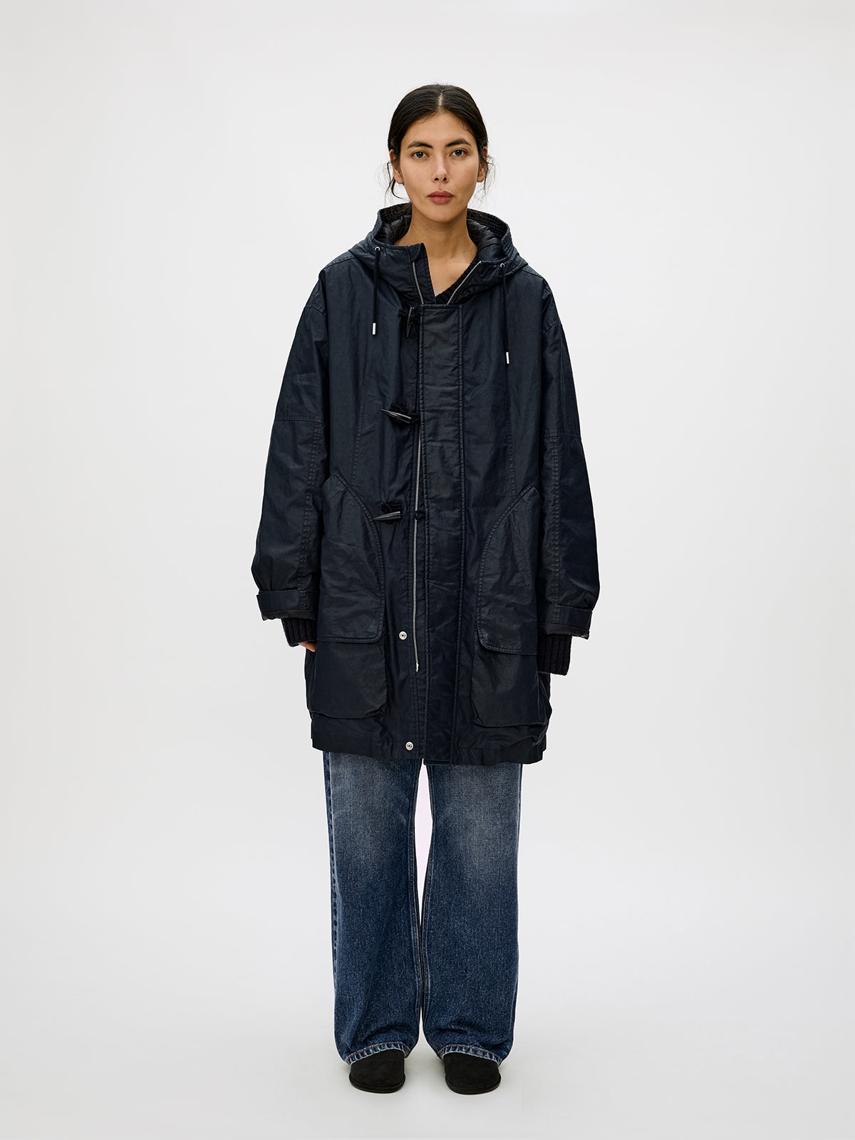 Hooded Toggle Button Coat