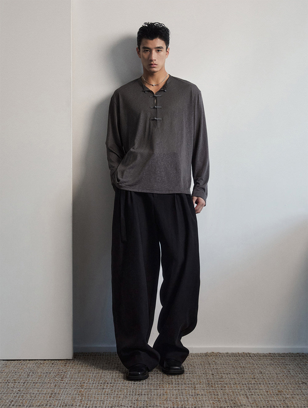 Button-down half-open shirt