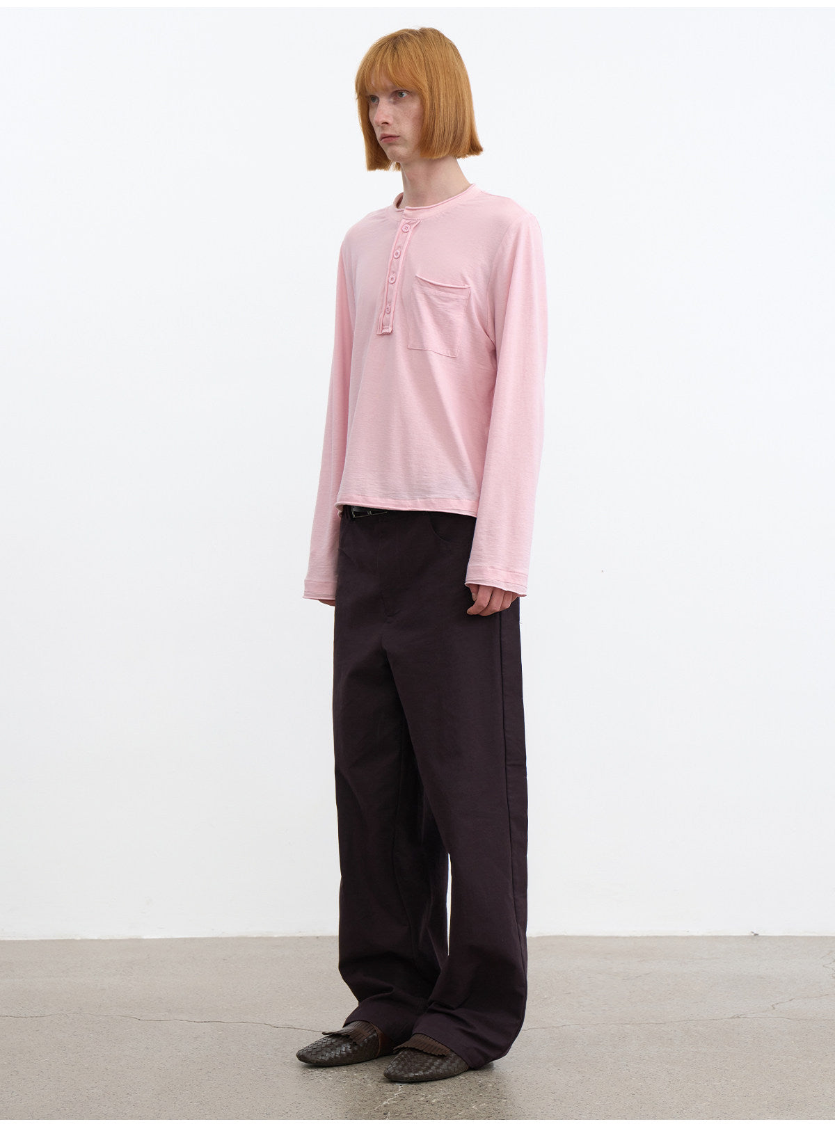 Henry-Collar T-Shirt with Front Pocket Design