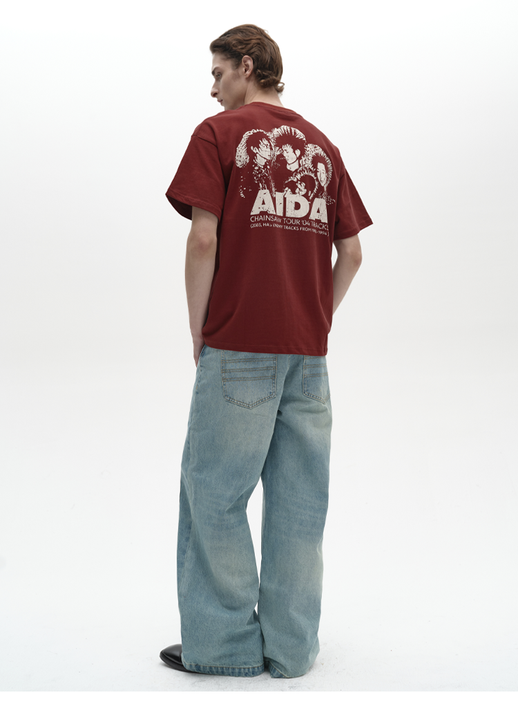 Stone-washed denim pants