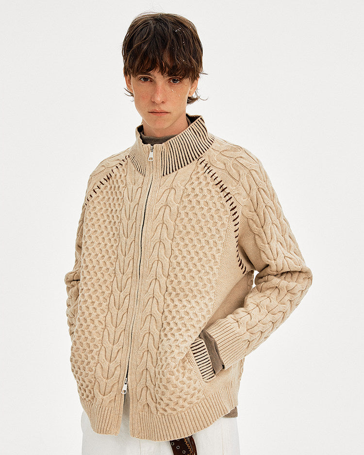 Hand-Stitched Cable-Knit Cardigan