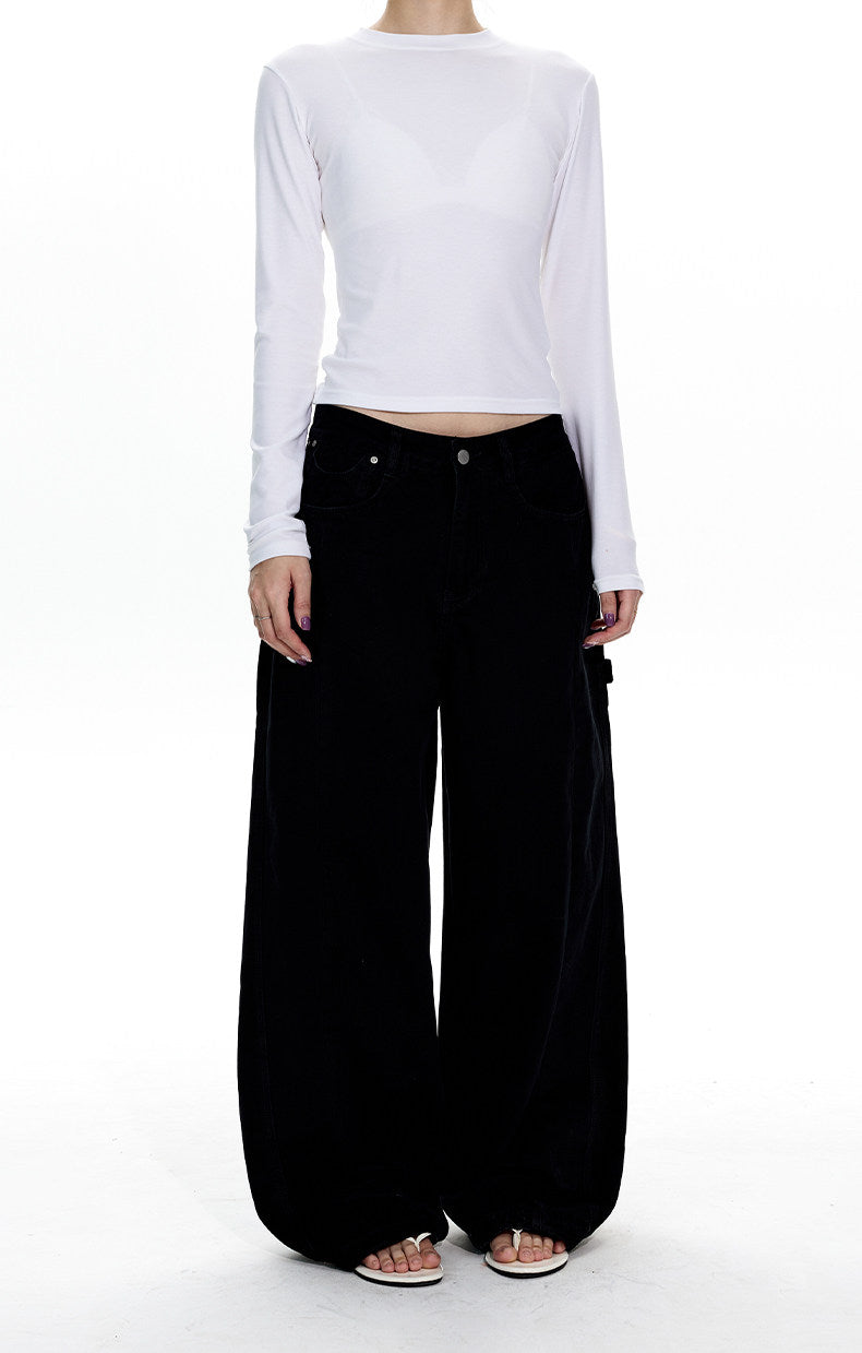 Wash-processed distressed loose denim pants