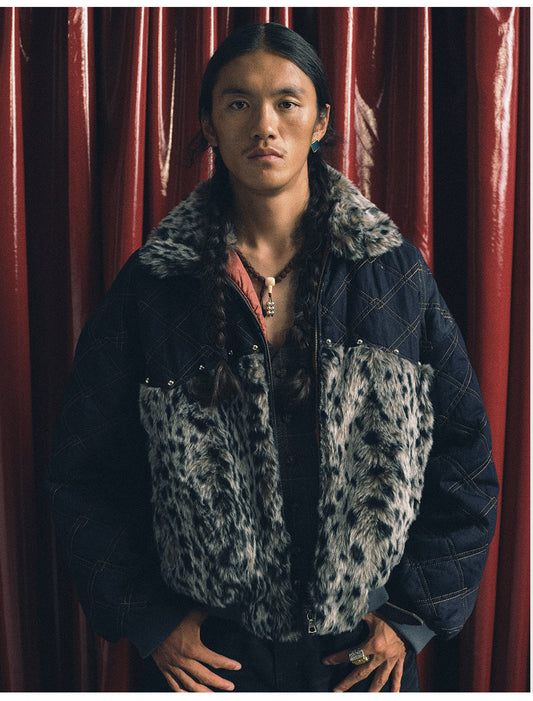 Leopard-Print Patchwork Cotton Jacket