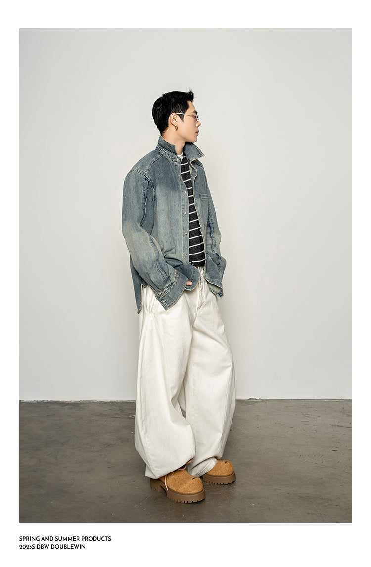 Distressed Wash Denim Shirt