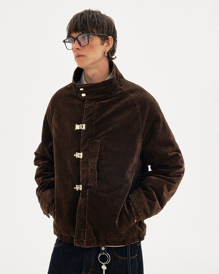 Metal Buckle Stand Collar Cotton Jacket