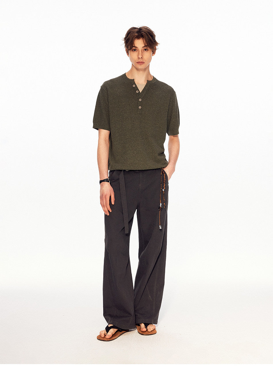 Solid-Color Faux Two-Piece Knit Shirt