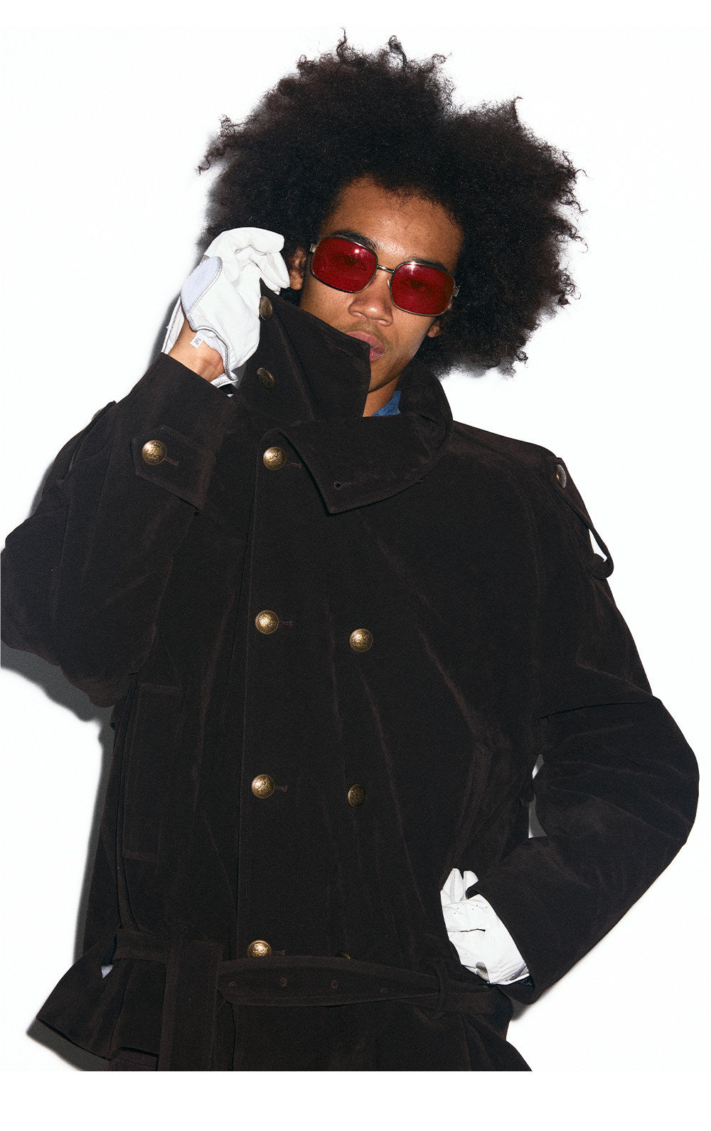 Detachable fur collar double-breasted trench coat