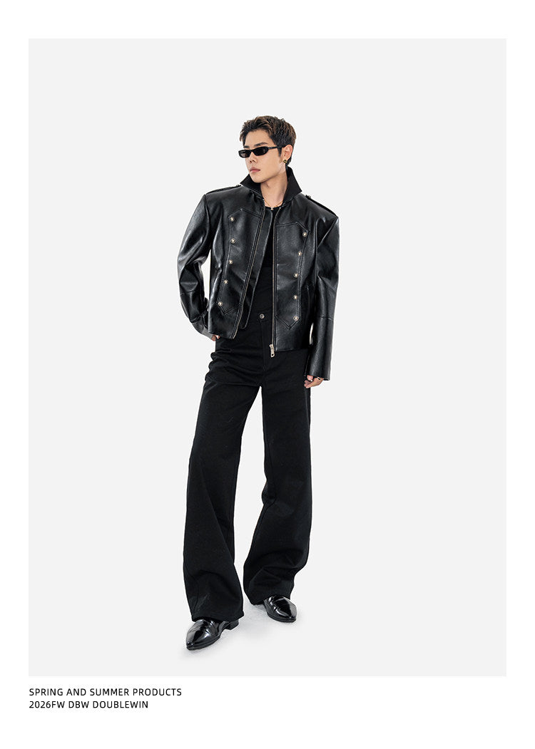 Matte Lychee-Textured Silhouette Leather Jacket