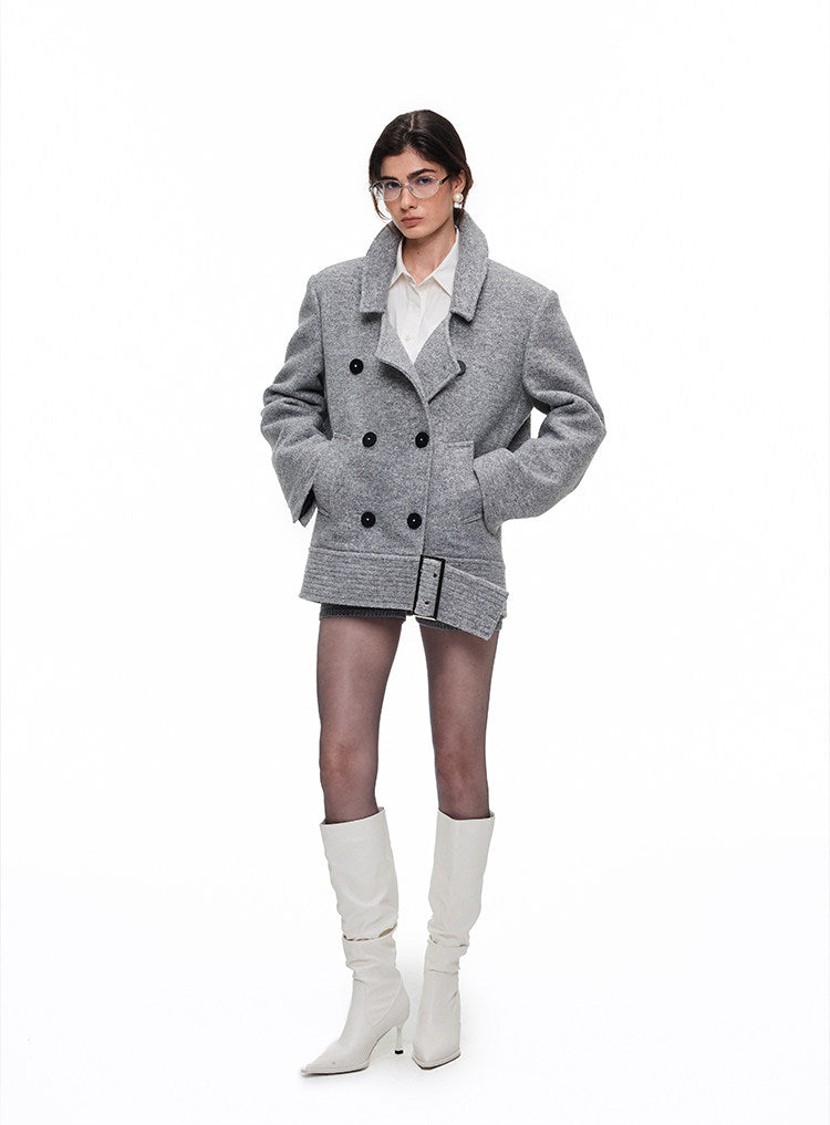 Wide-belt wool jacket
