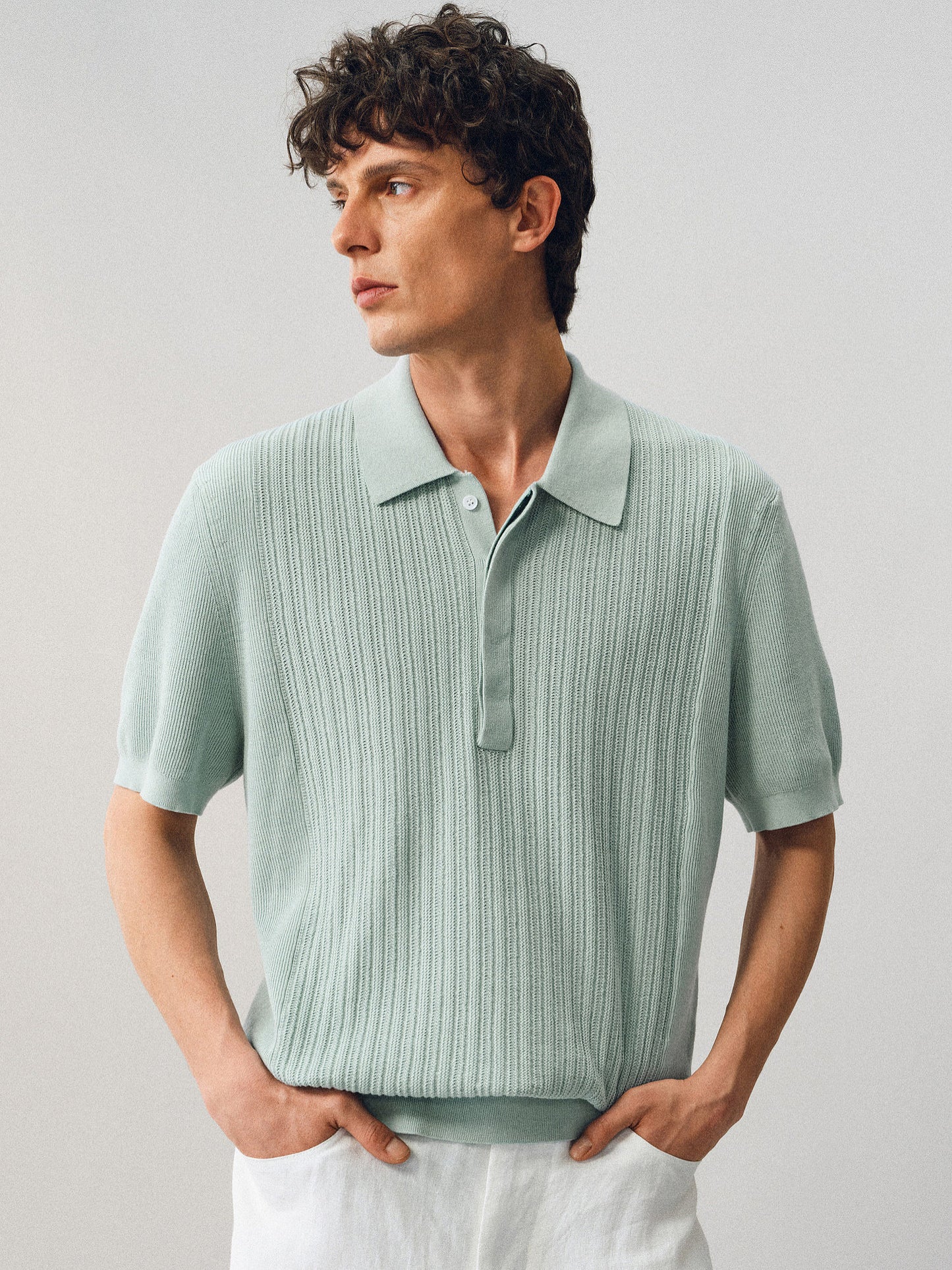 Jacquard-woven polo shirt with a hidden placket