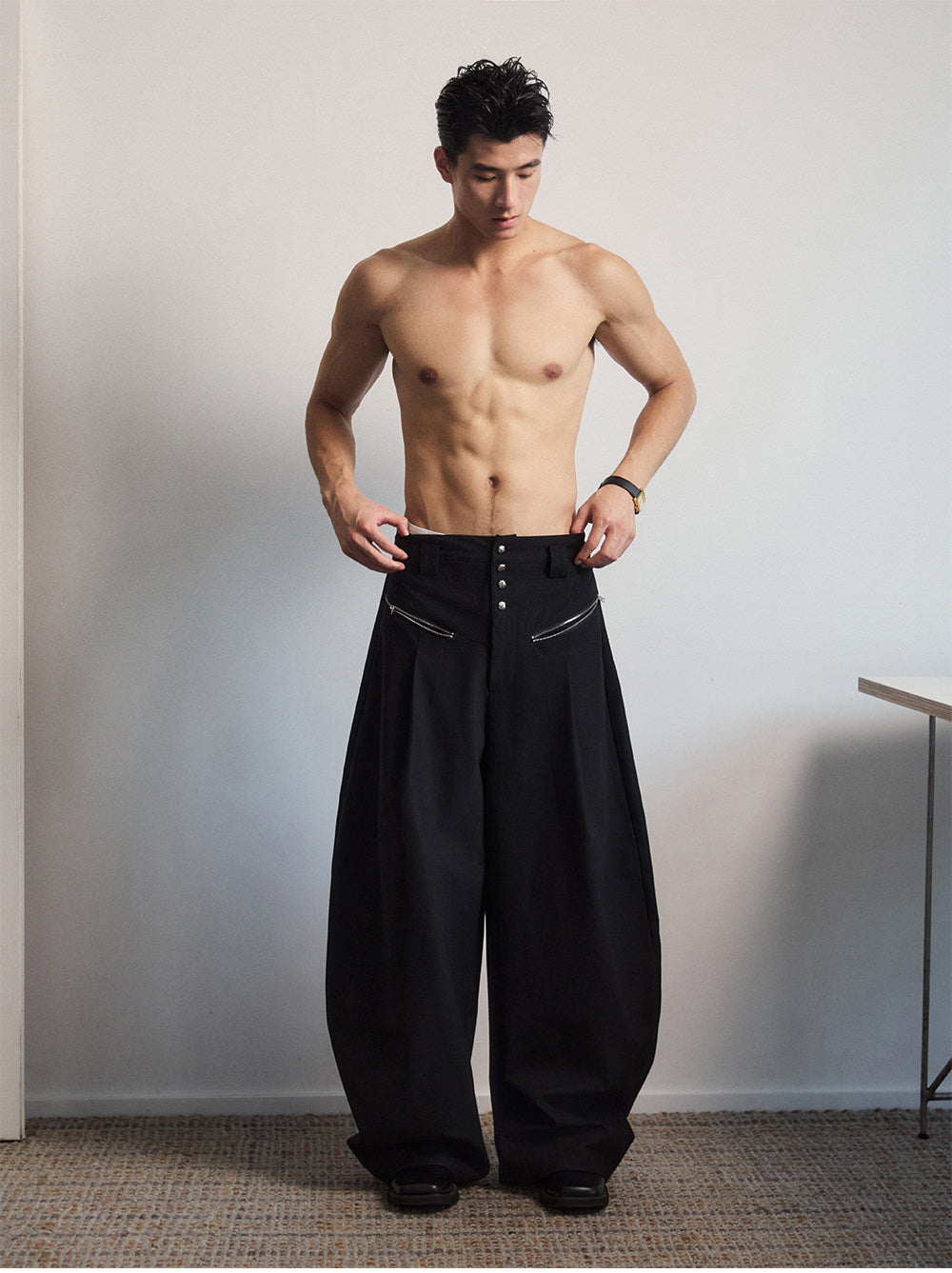 High-Waisted Single-Breasted Casual Pants