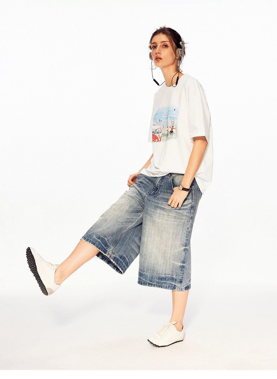 High Street Denim Cropped Pants