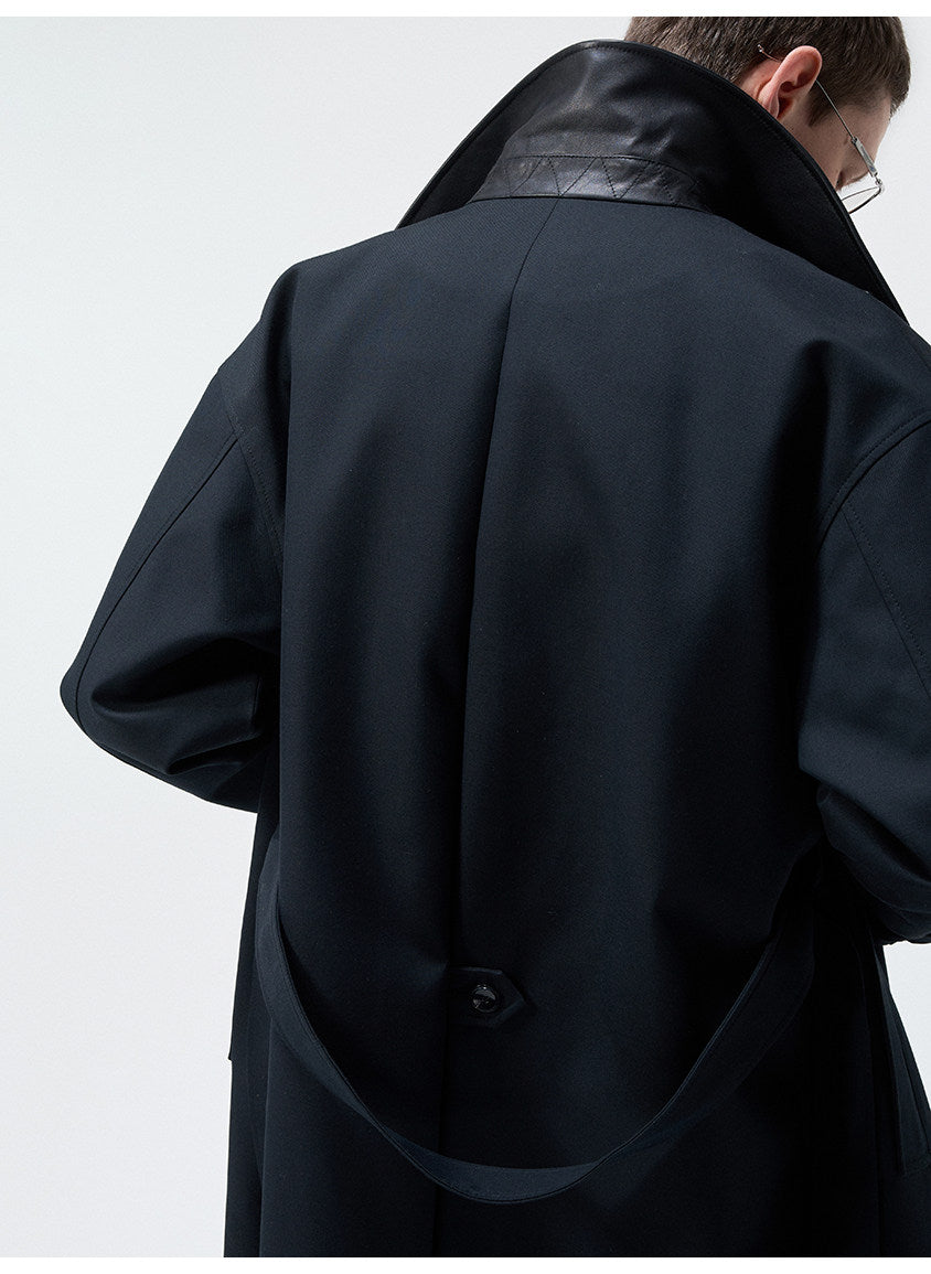Cotton & Leather Trim Trench Coat
