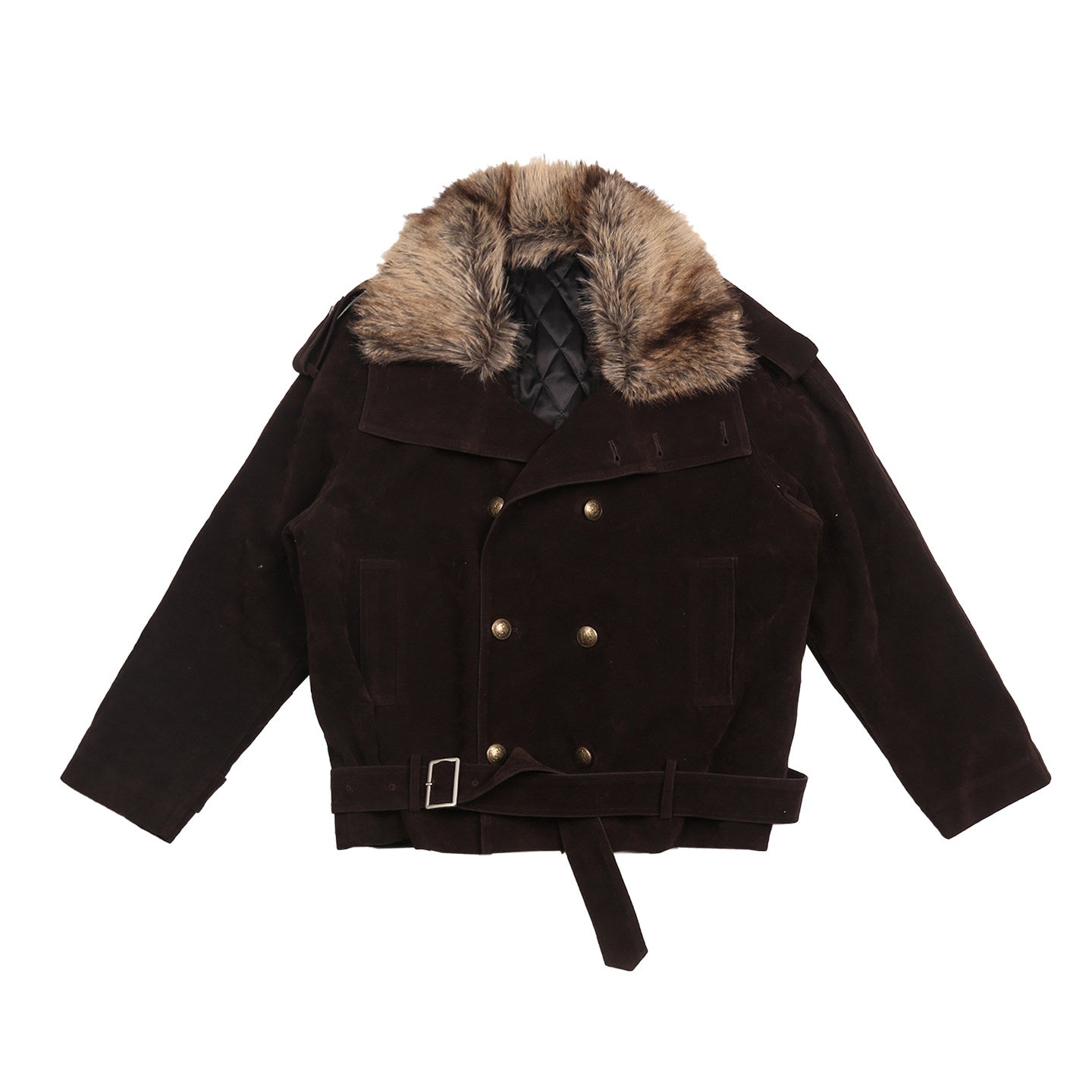 Detachable fur collar double-breasted trench coat