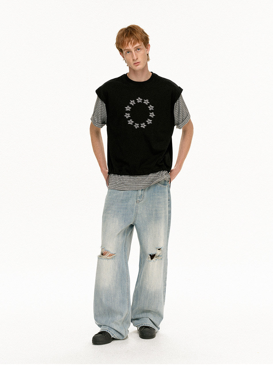 Faux Two-Piece Star-Print T-Shirt