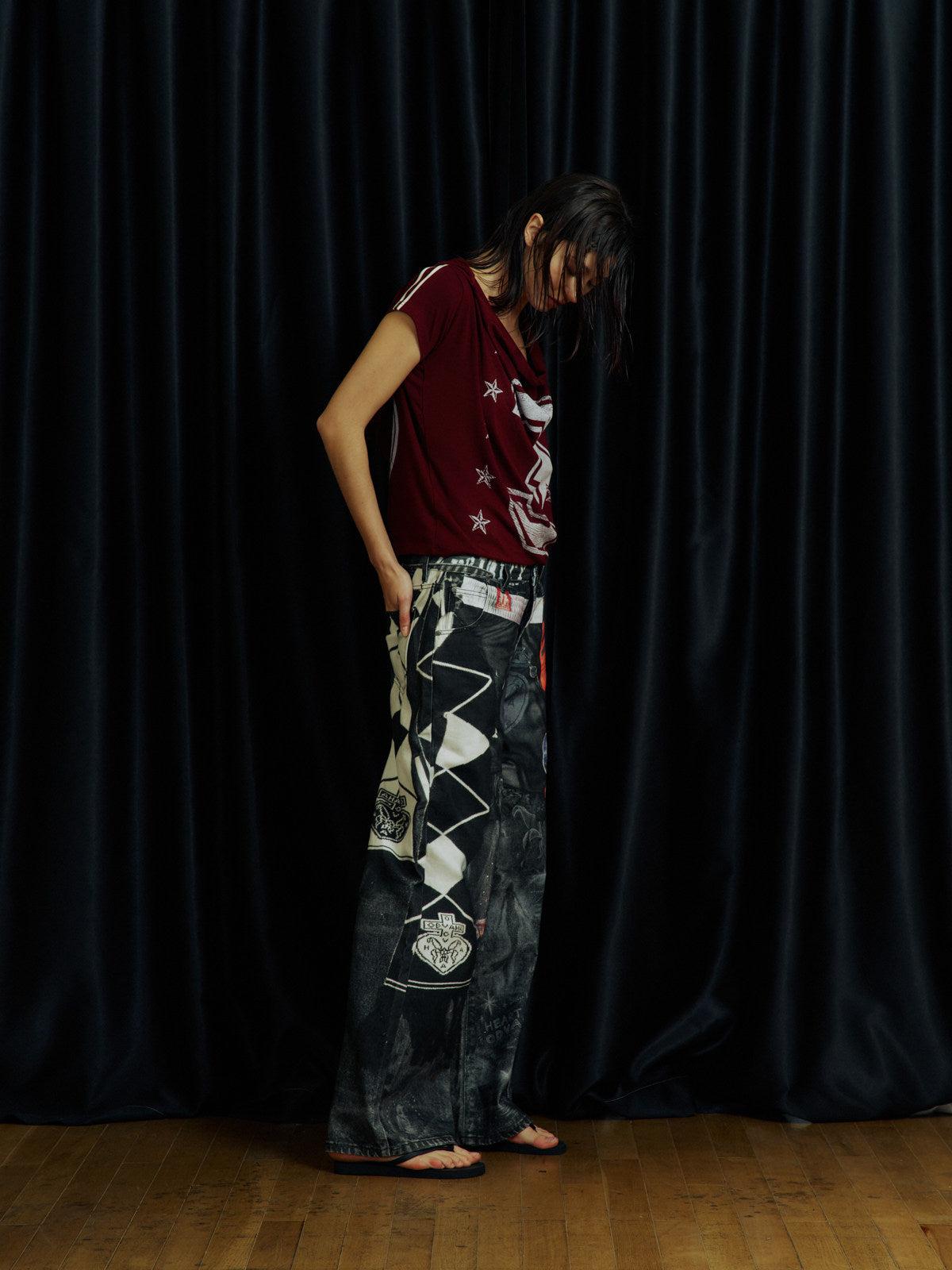 Digital-Print Denim Pants