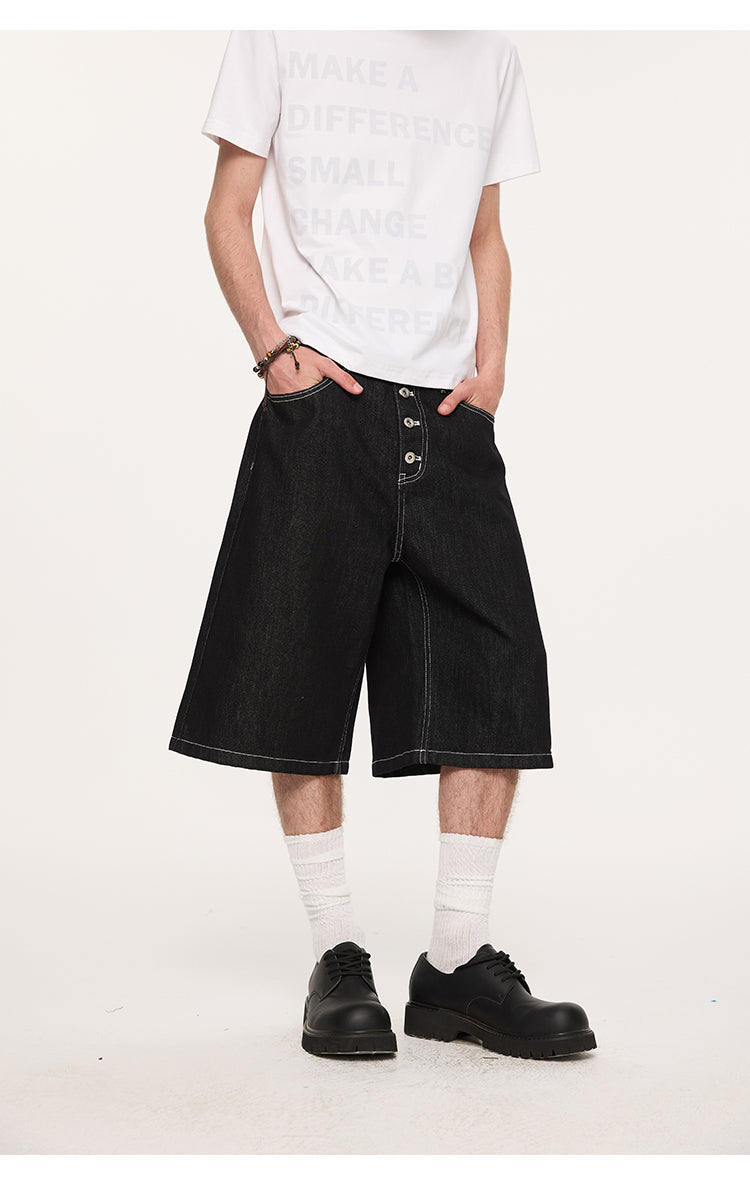 A-line denim shorts with buttons