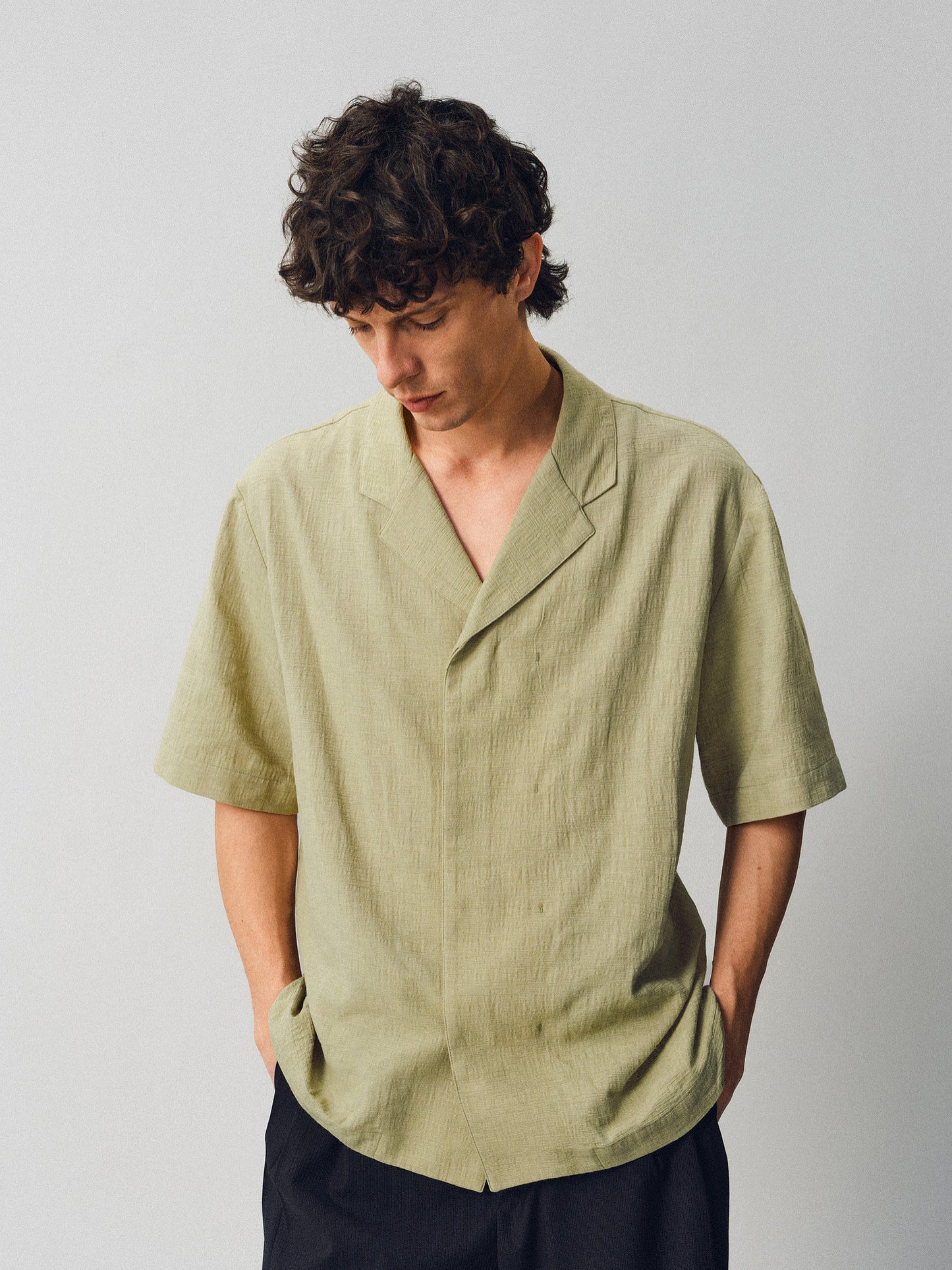 Textured Cuban-collar shirt