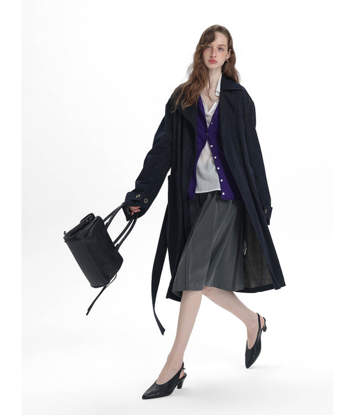 Linen-Blend Denim Trench Coat　