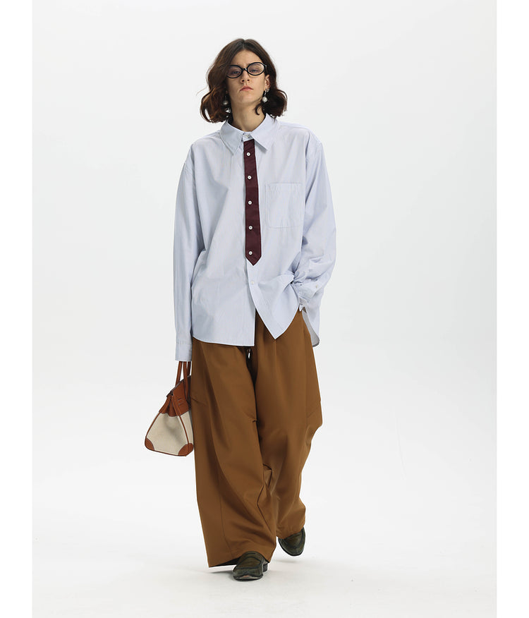 Striped Faux Tie Casual Shirt