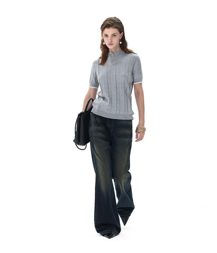 Henley-Neck Knit Shirt