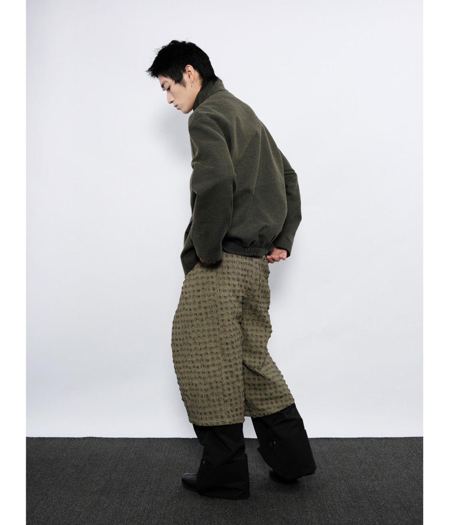 Wool jacket with diagonal front placket