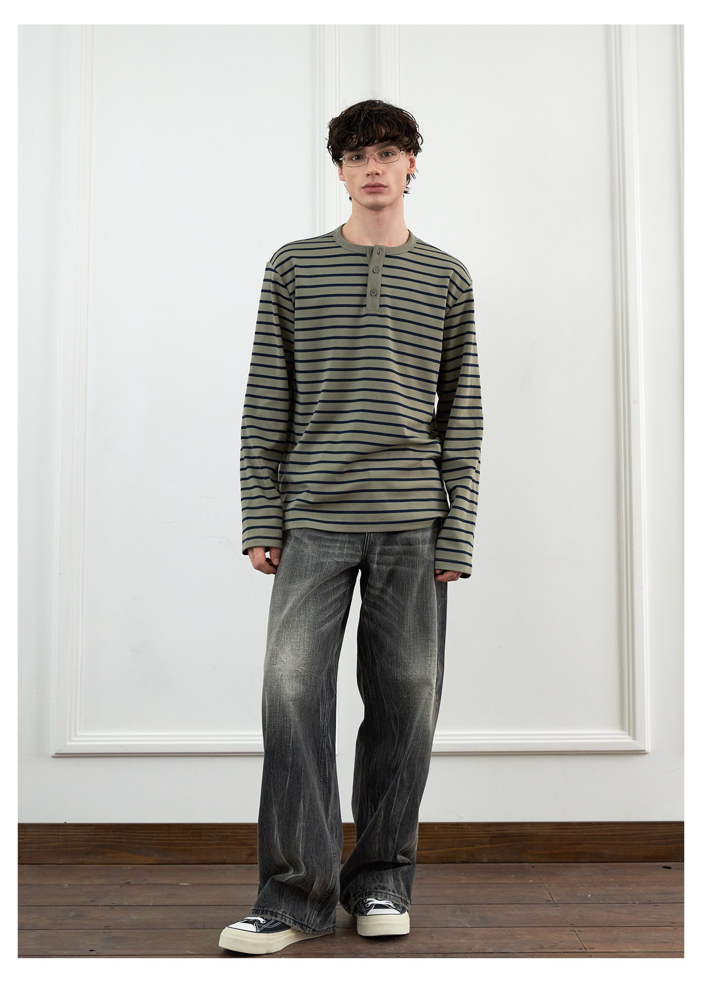 Striped Henley Collar T-Shirt