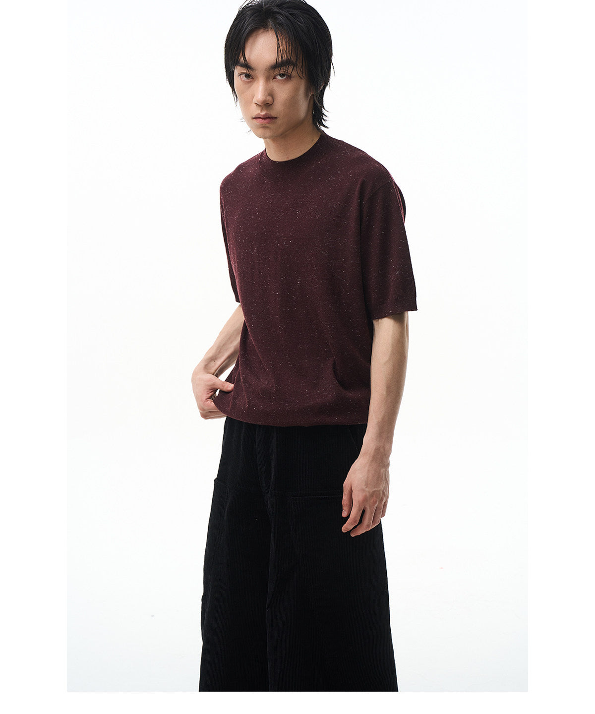 Color-Blocked Half-High-Collar Knit Shirt