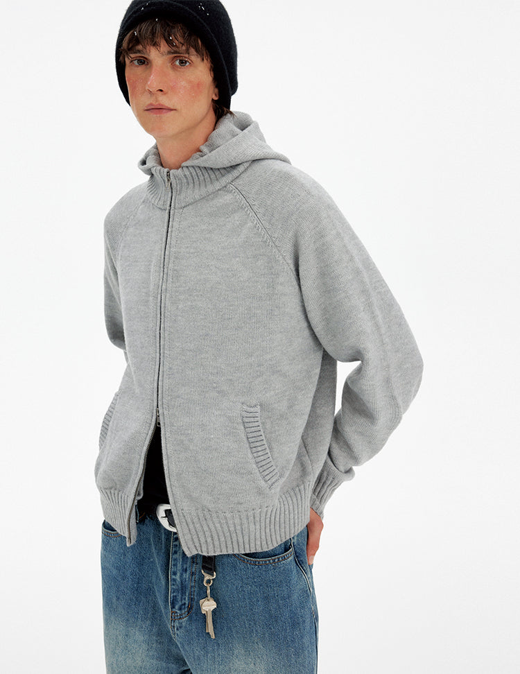 Patchwork Hooded Knit Cardigan