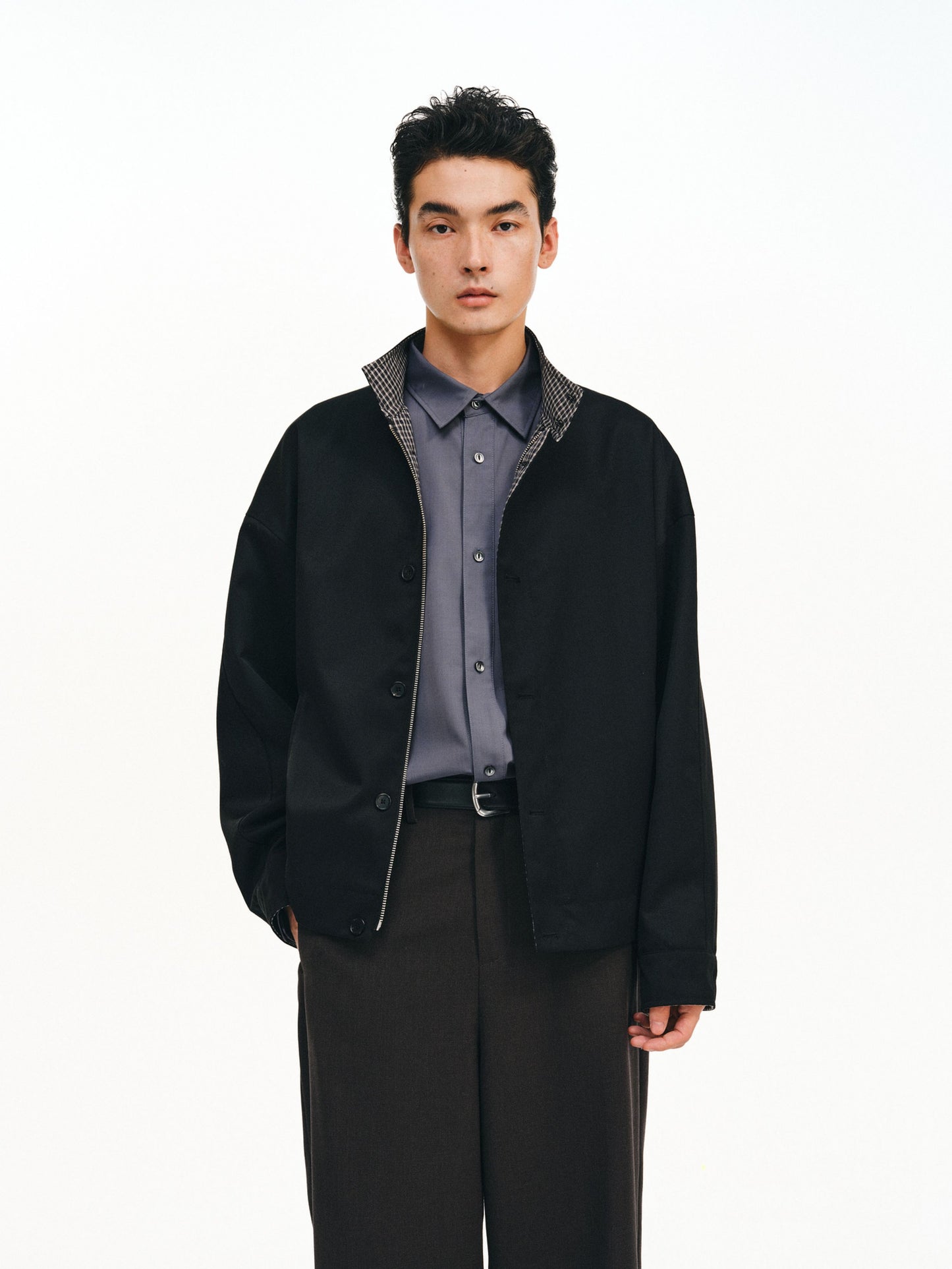 Checkered Splicing Harrington Jacket